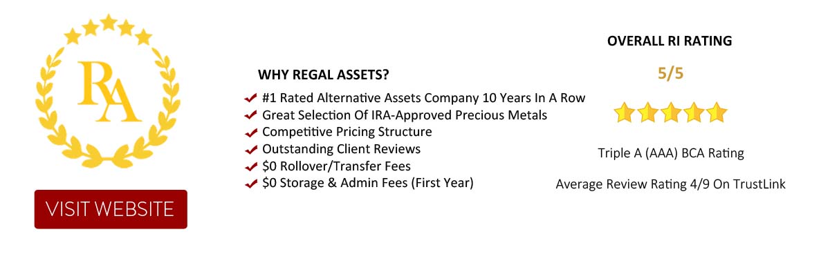 Regal Assets - The #1 rated Alternative Assets company 10 years in a row, top rated Gold IRA Company