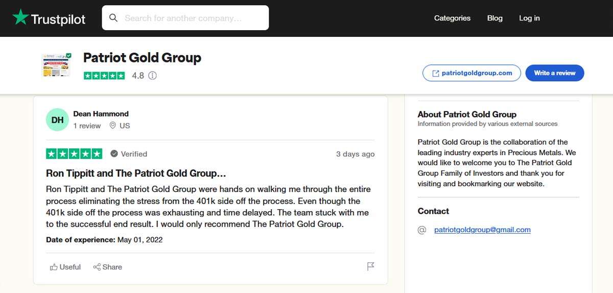 Patriot Gold Group's Reviews On Trustpilot