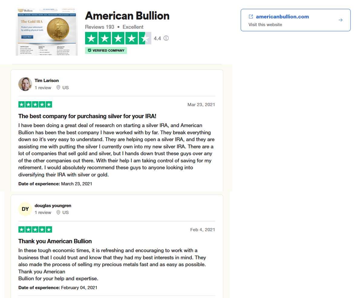 American Bullion TrustPilot Reviews