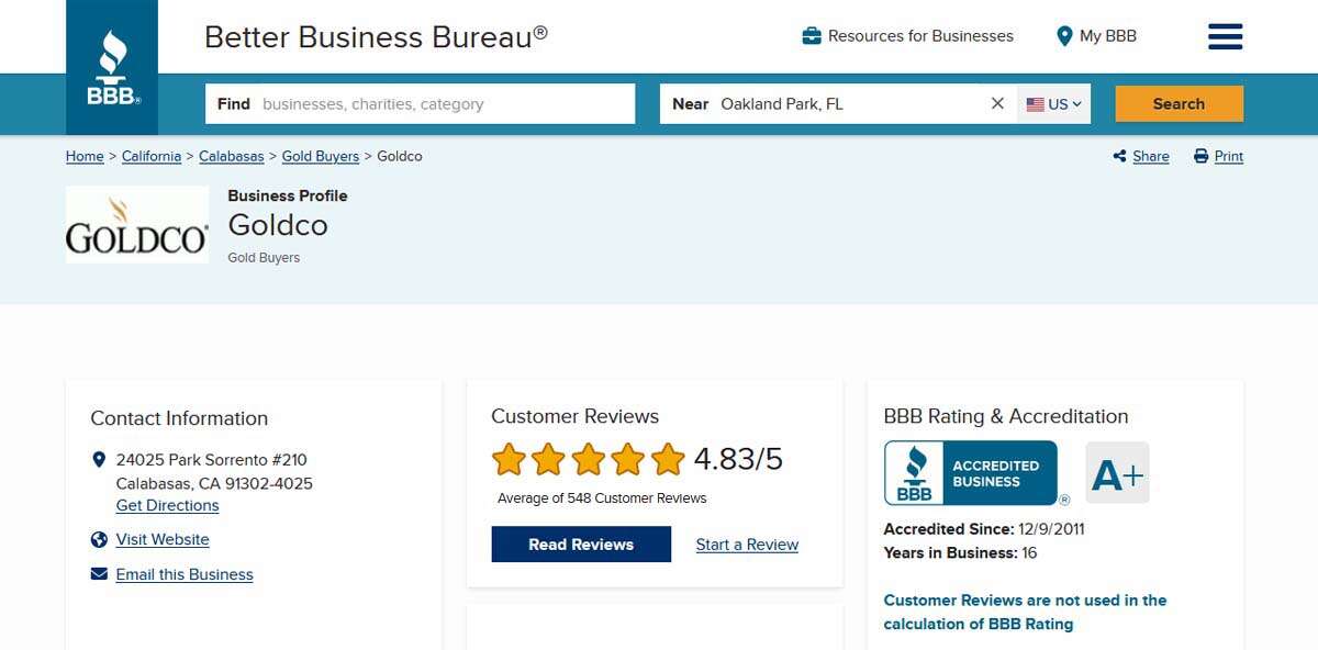 Goldco BBB Rating