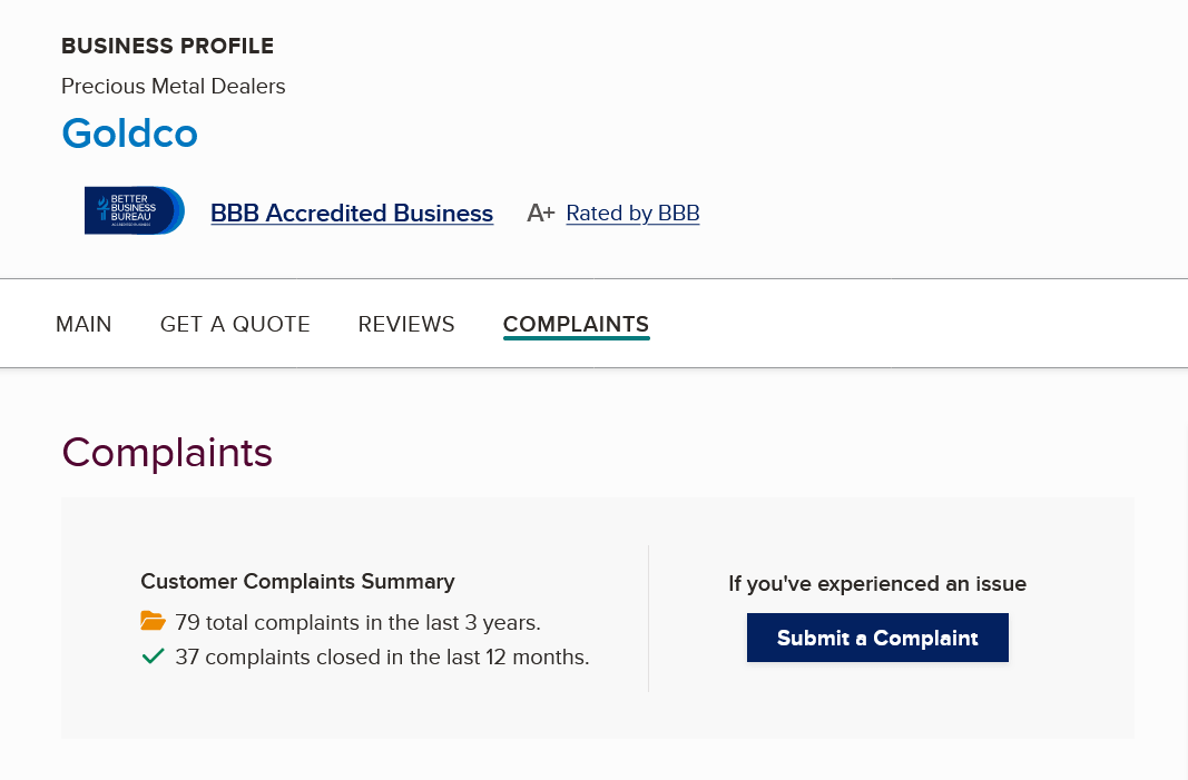 Goldco BBB Complaints