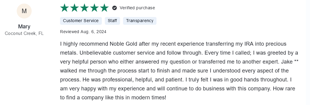 Noble Gold Investments Customer Review