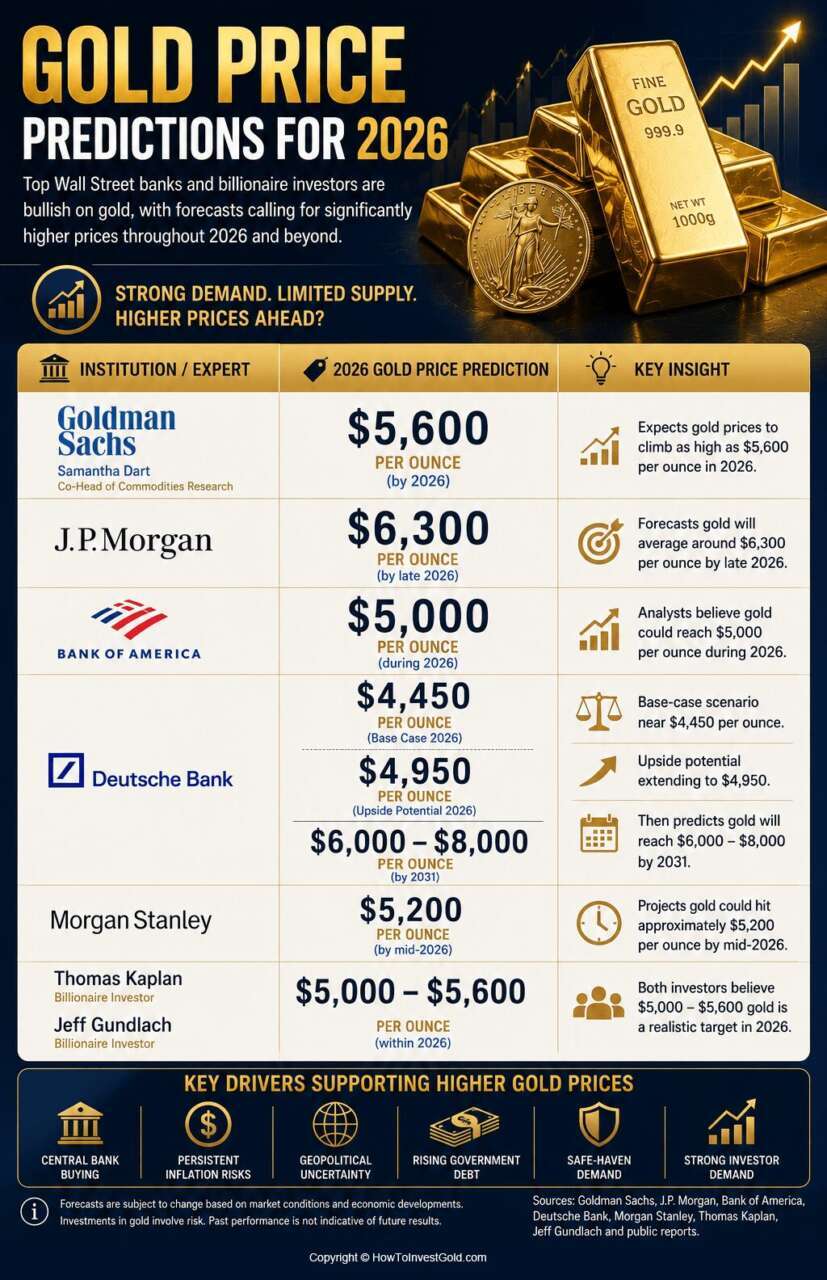 Gold Price Prediction for 2026 Infographic by HowToInvestGold.com