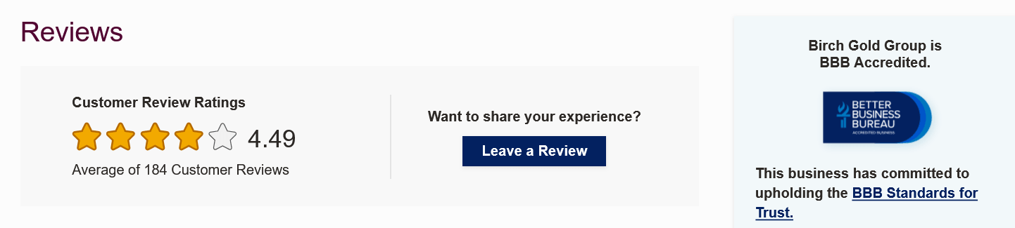 Birch Gold Group BBB Reviews and Ratings