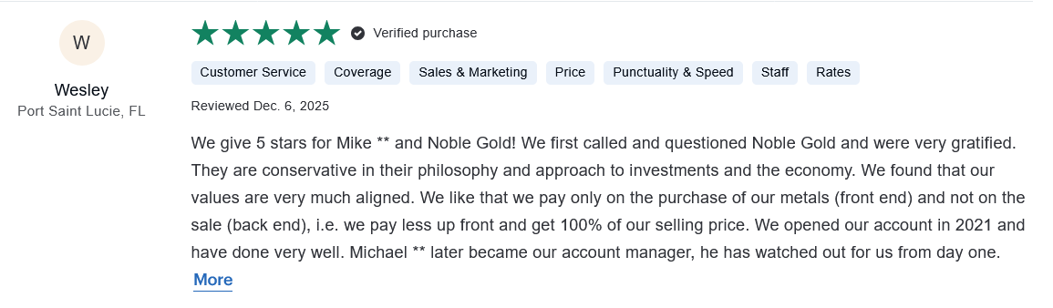 Noble Gold Investments Trustpilot Reviews