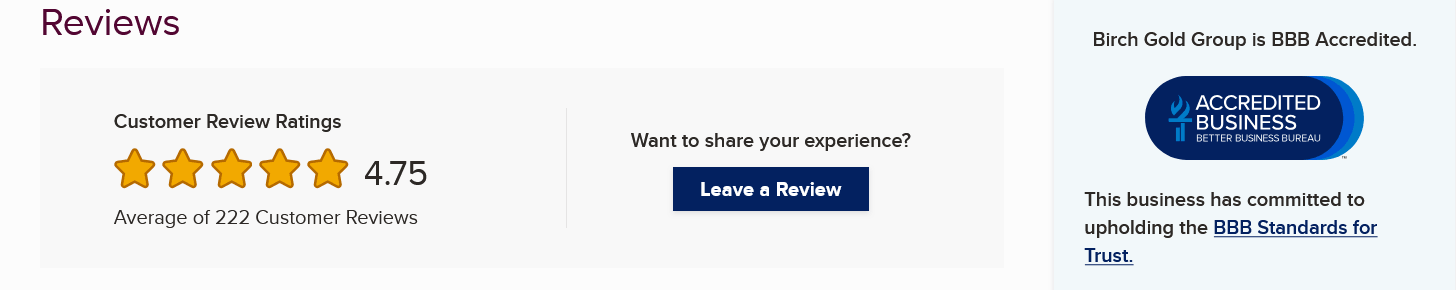 Birch Gold Group BBB Reviews and Ratings